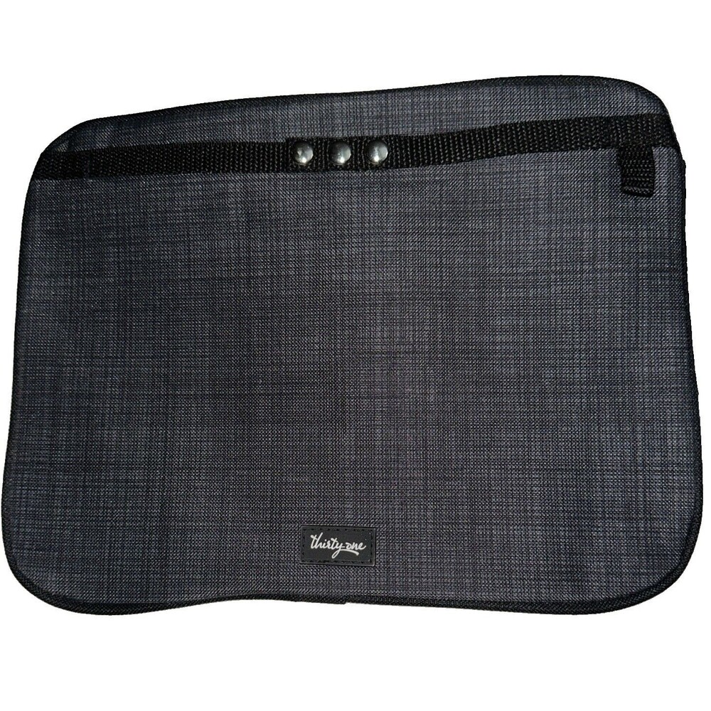 Thirty One Pocket A Tote Blk/Grey Crosshatch Zipper Flatisc Pouch